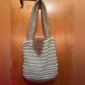 Handmade Crocheted Two-Tone Shoulder Bag in Brown and Sage